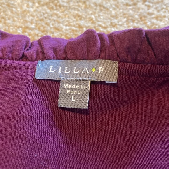 Lilla P Ruffle Scoop Neck L/S Pima Cotton T-Shirt Purple Made in Peru Size LARGE - Picture 3 of 10